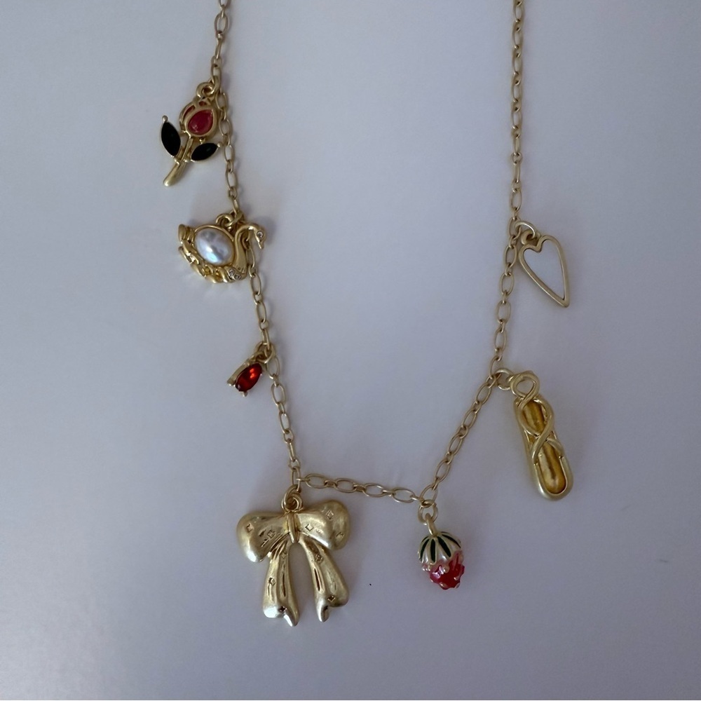 Free People - Gold Toned Charm Necklace with Whimsical Girly Coquette Charms NWT - Picture 5 of 5